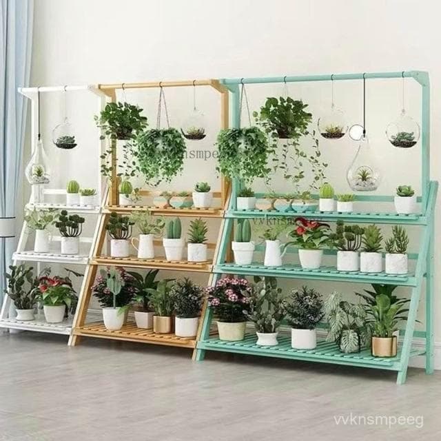 免運 花架 植物架 陽臺置物架 盆栽架 弔籃架子 竹架 楠竹花架子置物架陽臺裝飾客廳室內實木多層落地式多肉綠蘿花盆架
