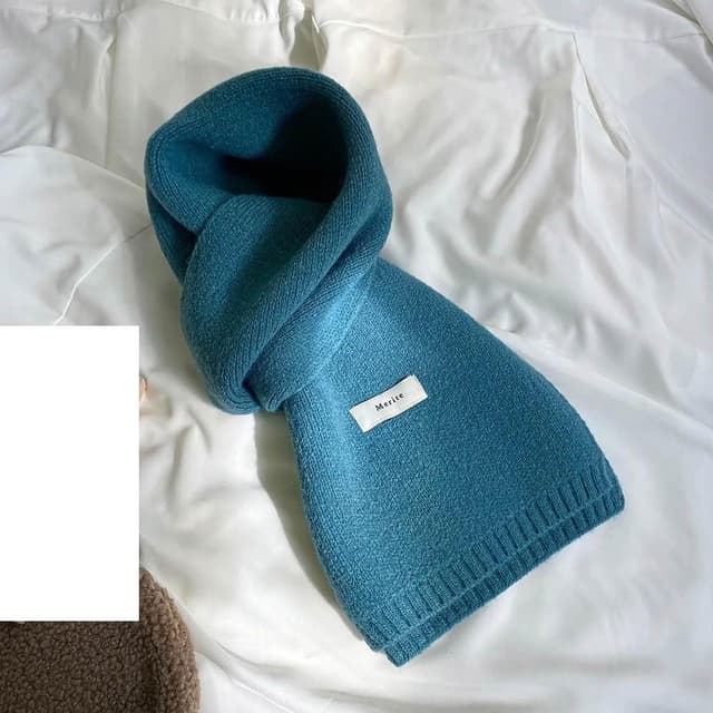 【Merite】韓版純色柔軟百搭保暖仿羊毛針織圍巾 藍色 湖水綠 素色圍巾 中性男女小孩皆可配戴 柔軟親膚不刺膚
