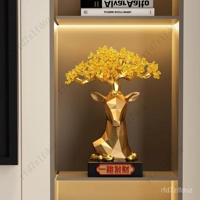 髮財樹招財鹿擺件一路髮財客廳酒櫃辦公室裝飾品開業喬遷禮物送禮開店送禮客廳擺件玄關擺件居家擺飾招財擺飾入厝禮物