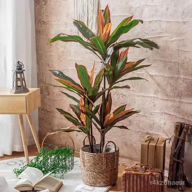 可開發票 北歐室內紅鐵樹仿真植物假花綠植盆栽客廳陽臺造景落地盆景擺件樹