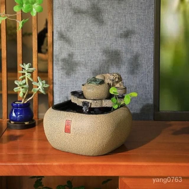 流水聚寶盆 風水擺件 招財 中式客廳 茶室桌麵 流水擺件 循環水 水係景觀裝飾禮品 流水擺件 開店送禮 開運 招財裝飾