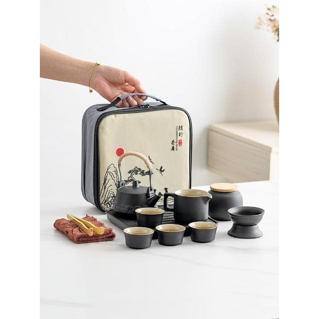 旅行功夫陶瓷茶具戶外旅遊露營喝茶裝備可攜式套裝泡茶小套定制包