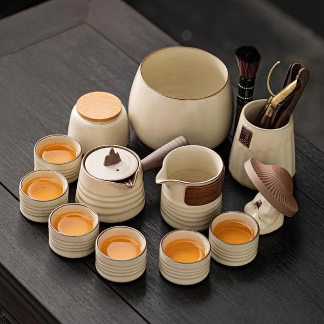 汝窯功夫茶具套裝家用陶瓷茶壺泡茶蓋碗輕奢高檔茶盤喝茶茶杯整套