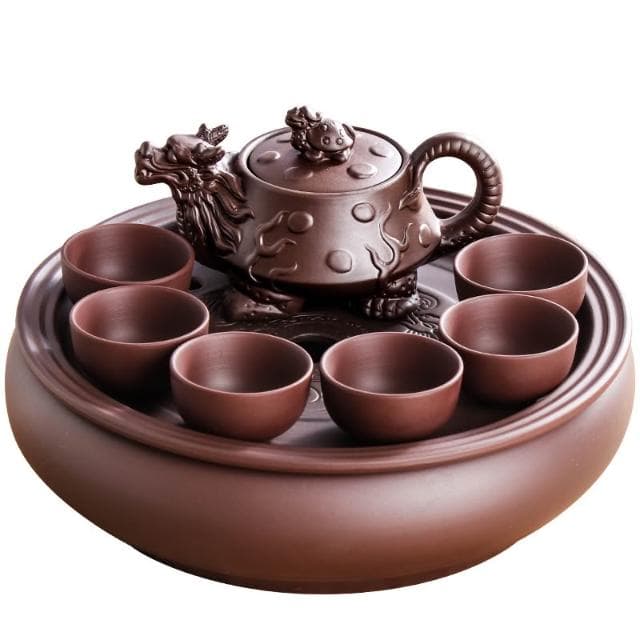 紫砂功夫茶具套裝現代家用簡約圓形茶盤泡茶整套潮汕陶瓷茶壺茶杯