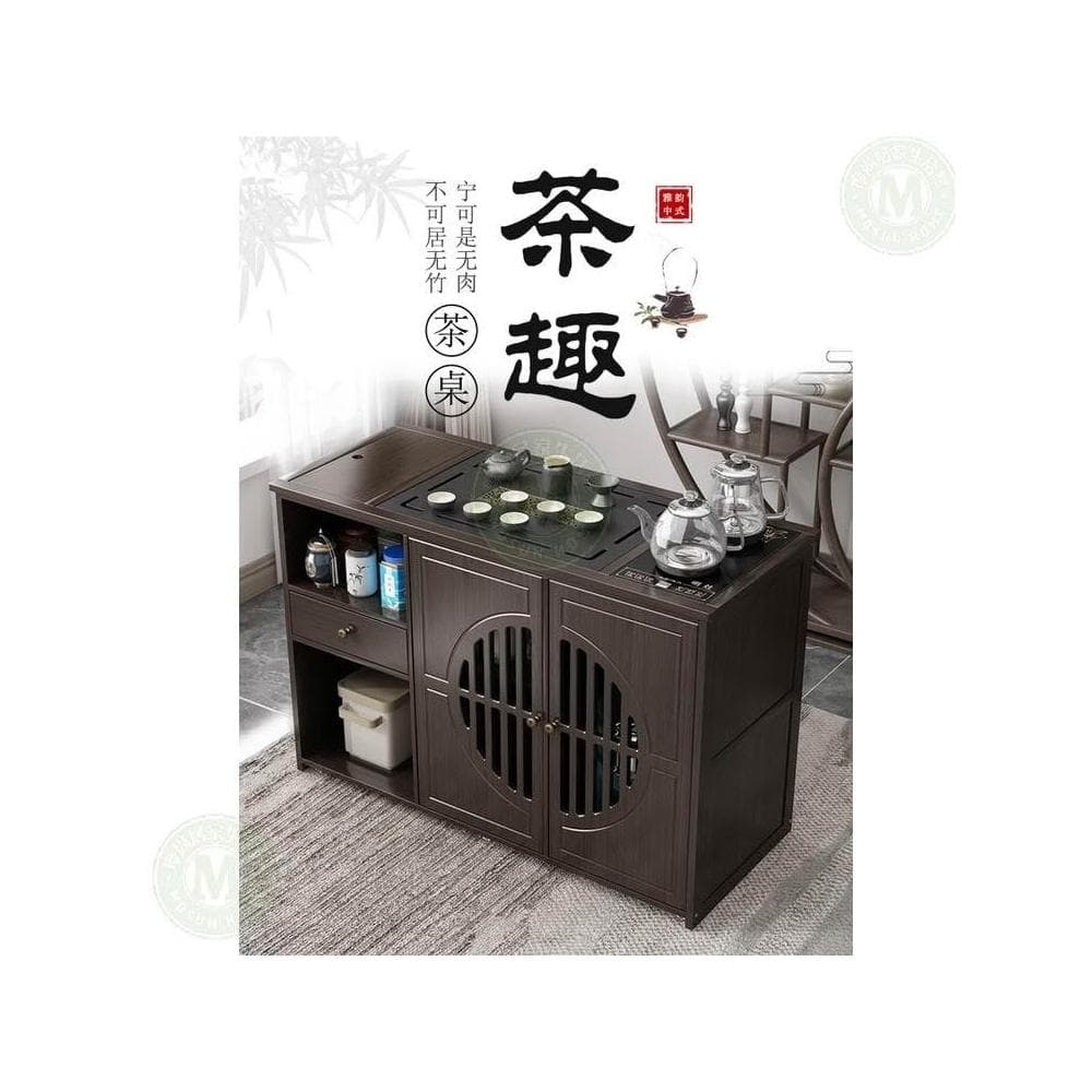 110V 移動茶桌家用小茶台實木茶車茶几茶具套裝全自動燒水壺一體茶水櫃 茶車 茶桌 泡茶桌 移動茶台 套裝 茶几
