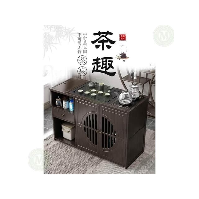 110V 移動茶桌家用小茶台實木茶車茶几茶具套裝全自動燒水壺一體茶水櫃 茶車 茶桌 泡茶桌 移動茶台 套裝 茶几