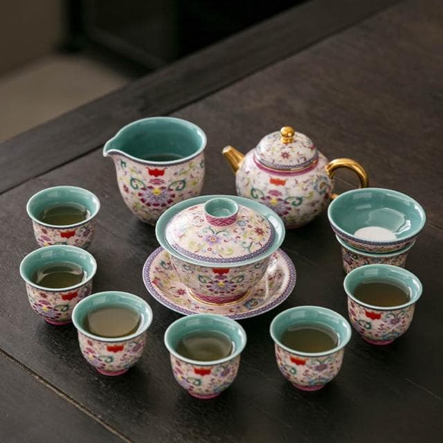 花開盛世琺瑯彩茶具套裝2024新款文創禮品送長輩領導實用生日禮物
