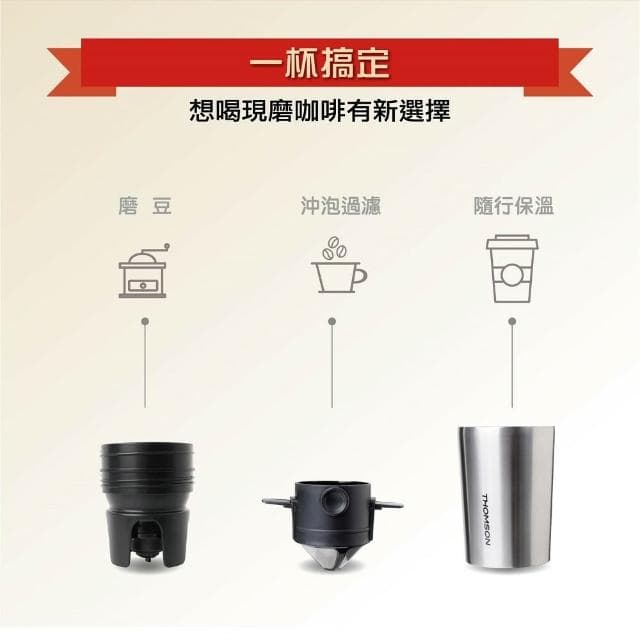 【THOMSON】現磨最香 電動研磨咖啡隨行杯 (USB充電)(TM-SAL18GU)-行動咖啡機