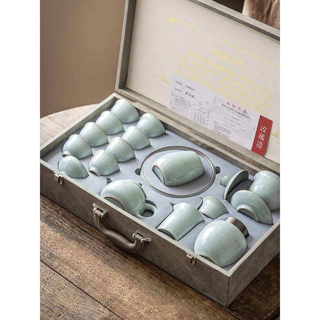 新年禮物送長輩汝窯茶具套裝家用2024新款汝瓷泡茶器喬遷禮品禮盒