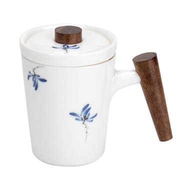 泡茶杯手繪白瓷帶蓋過濾陶瓷茶水分離辦公馬克杯水杯生日禮物