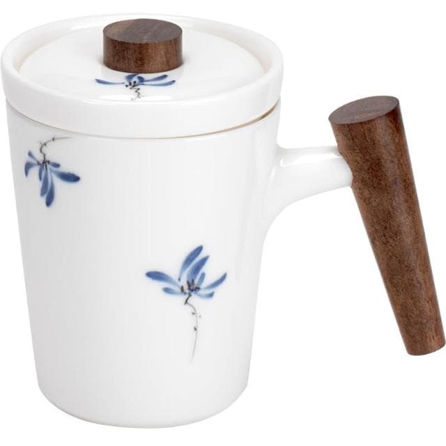 泡茶杯手繪白瓷帶蓋過濾陶瓷茶水分離辦公馬克杯水杯生日禮物