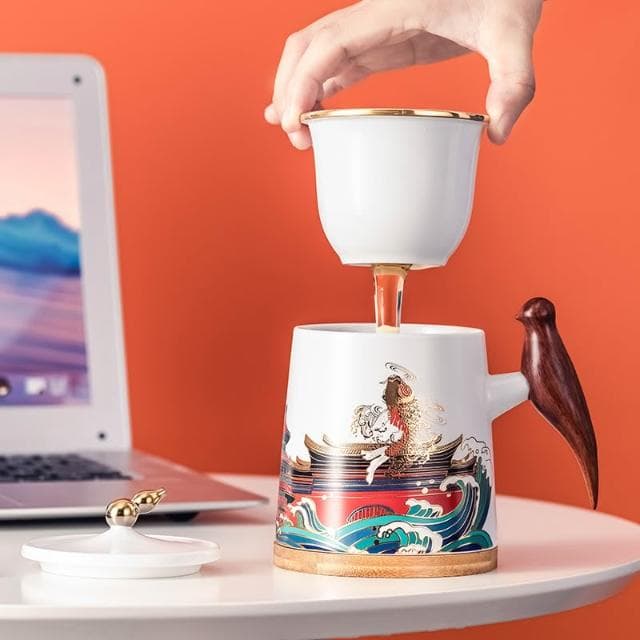 陶瓷泡茶杯茶水分離杯帶蓋辦公杯過濾馬克杯生日禮物伴手禮品
