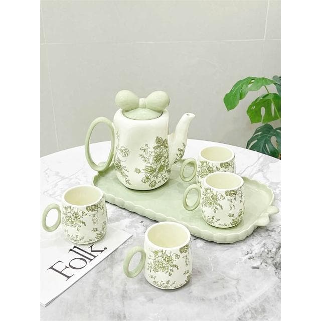 水壺套裝 奶油風陶瓷水杯套裝 家用客廳待客復古花朵水壺茶杯 喬遷結婚禮物茶杯