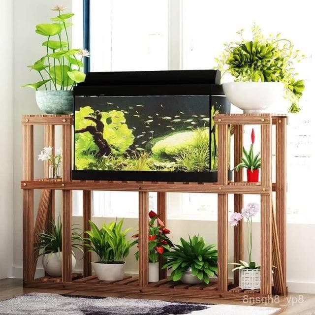 廠家直發 花架客廳 魚缸花架子多層 陽臺落地式實木盆栽植物室內置物架