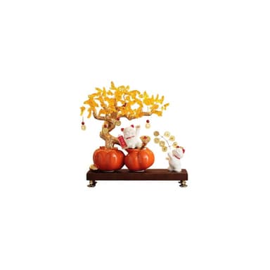 【Felsted 菲仕德】事事如意柿子招財貓發財樹擺件禮品（擺飾 聖誕禮物 生日禮物 擺設 送禮 裝飾品 收藏）
