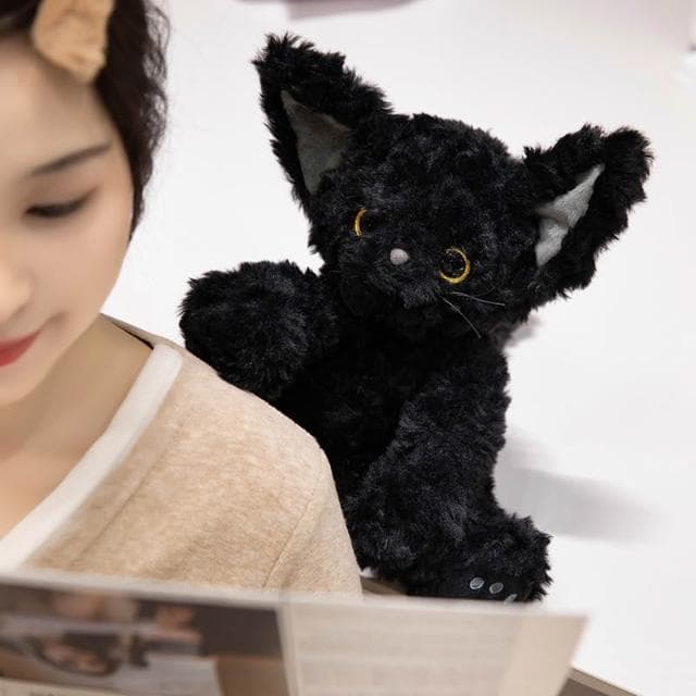 黑猫玩偶德文卷毛猫公仔毛绒玩具仿真黑色小猫咪娃娃抱枕女生礼物