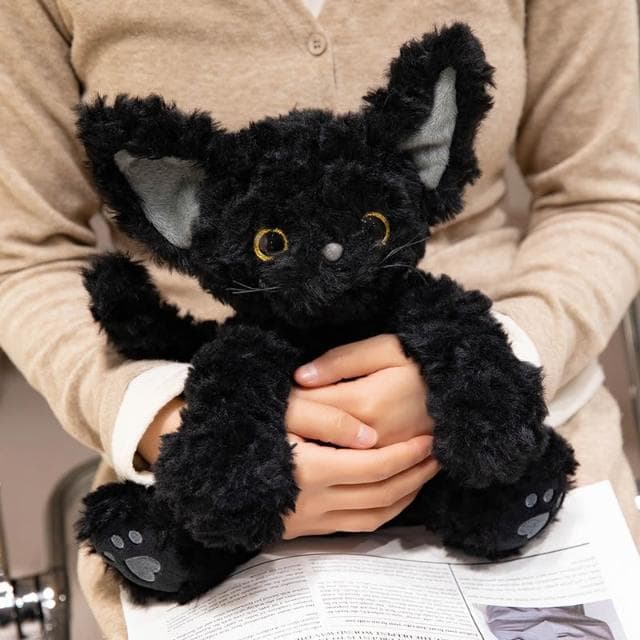 黑猫玩偶德文卷毛猫公仔毛绒玩具仿真黑色小猫咪娃娃抱枕女生礼物