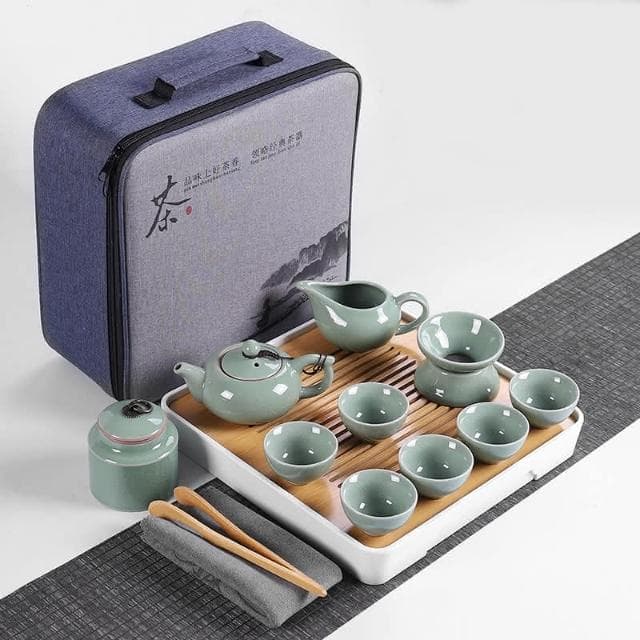四季風家居 哥窯旅行功夫茶具小套裝簡易家用便攜包戶外收納簡約日式茶壺茶藝