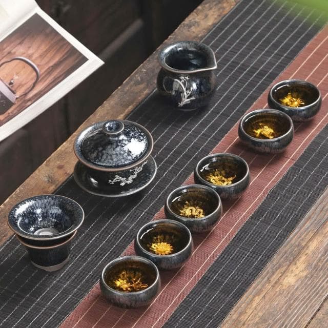 ⭐⭐台灣出貨 建盞茶具套裝家用整套茶杯茶碗茶具百花鑲銀功夫茶具套裝茶具禮盒