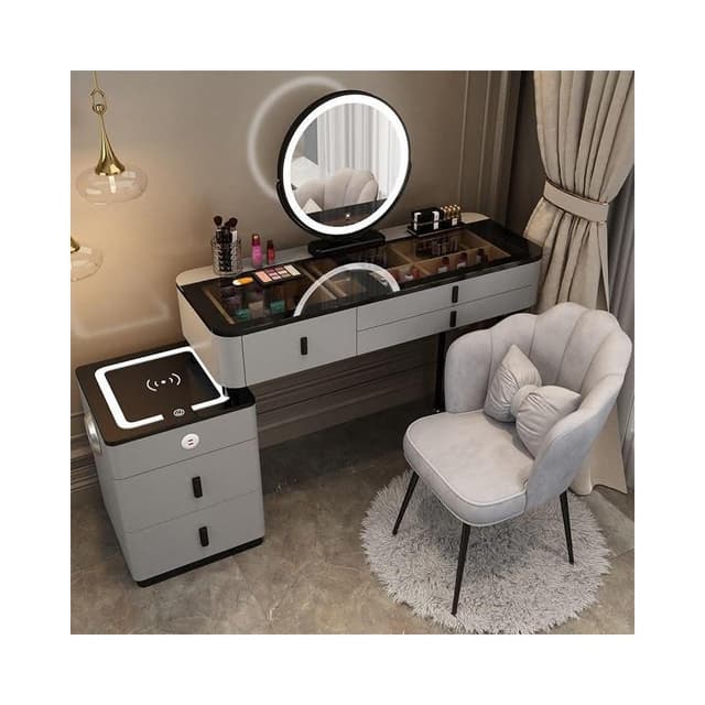 智能梳妝台 無線充電+藍芽音響+贈送四件套 臥室 北歐風 化妝桌椅組 鏡子化妝鏡 梳妝桌 梳妝檯 化妝檯 化妝品收納櫃