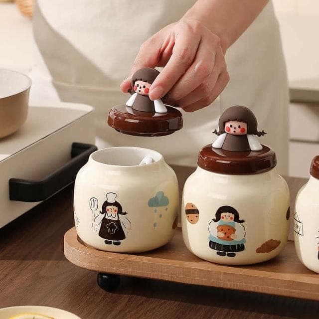 淞本日式調料罐 套裝家用廚房收納盒陶瓷 調味罐 瓶味精鹽罐喬遷新居禮物