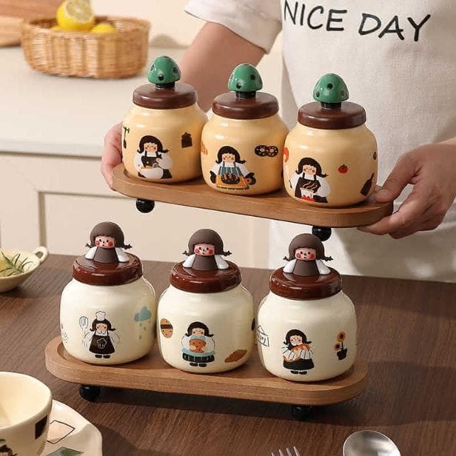 淞本日式調料罐 套裝家用廚房收納盒陶瓷 調味罐 瓶味精鹽罐喬遷新居禮物