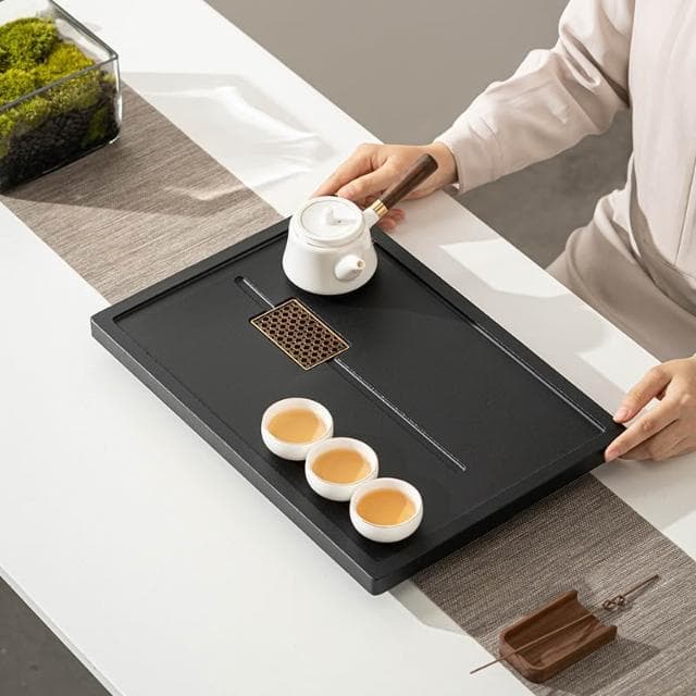 石英石茶盤 家用功夫茶具 整塊茶臺 排水小型 烏金/瓷石/泡茶海 簡約茶托