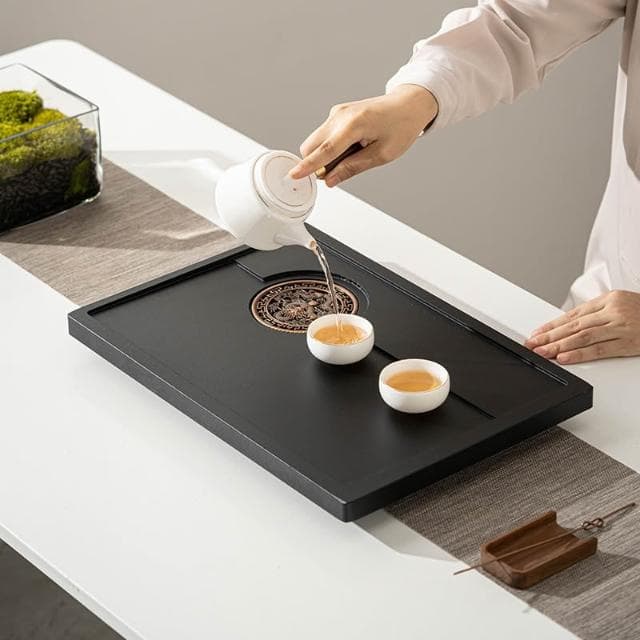 石英石茶盤 家用功夫茶具 整塊茶臺 排水小型 烏金/瓷石/泡茶海 簡約茶托