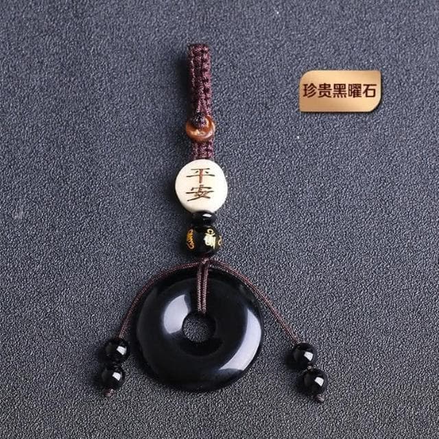 【開運堂】鑰匙扣 天然黑曜石平安扣保平安汽車鑰匙扣包掛鑰匙圈天然水晶飾品吉祥物情侶聖誕節情人節生日禮物