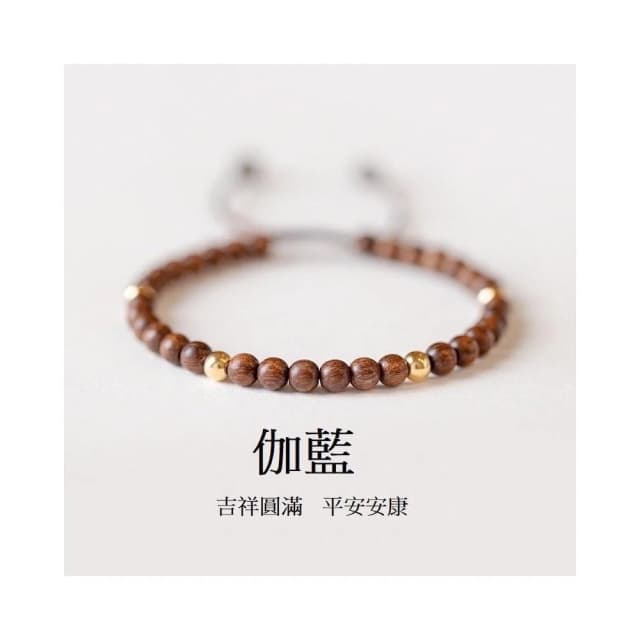 【開運堂】伽藍 ４ＭＭ金絲檀木佛珠鍍１４Ｋ金珠手鏈手工飾品小禮物招財轉運珠女復古聖誕節情人節情侶 開運堂