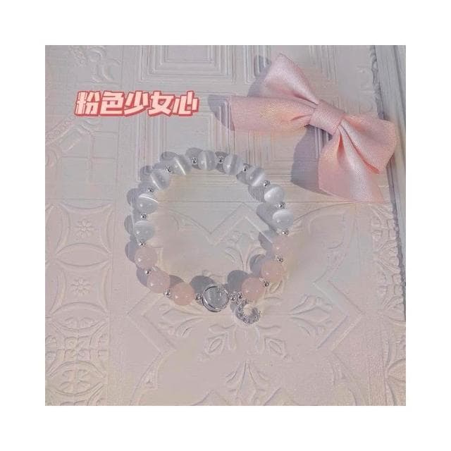 【開運堂】現貨 ８ｍｍ天然粉晶 貓眼石手鍊女生招桃花小眾設計送閨蜜飾物少女心轉運珠聖誕節情人節生日禮物閨蜜情侶