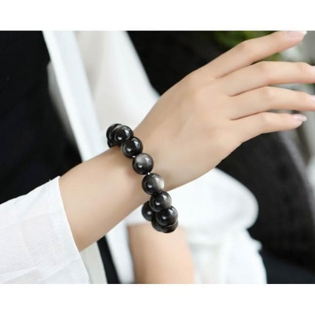 【開運堂】現貨  銀曜石 招財避邪防小人天然手鍊男女款手串銀眼黑曜石