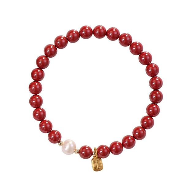 【開運堂】現貨 ６ｍｍ硃砂手串本命年福牌硃砂手鍊女珍珠紫金砂轉運珠正品手串禮物開運堂