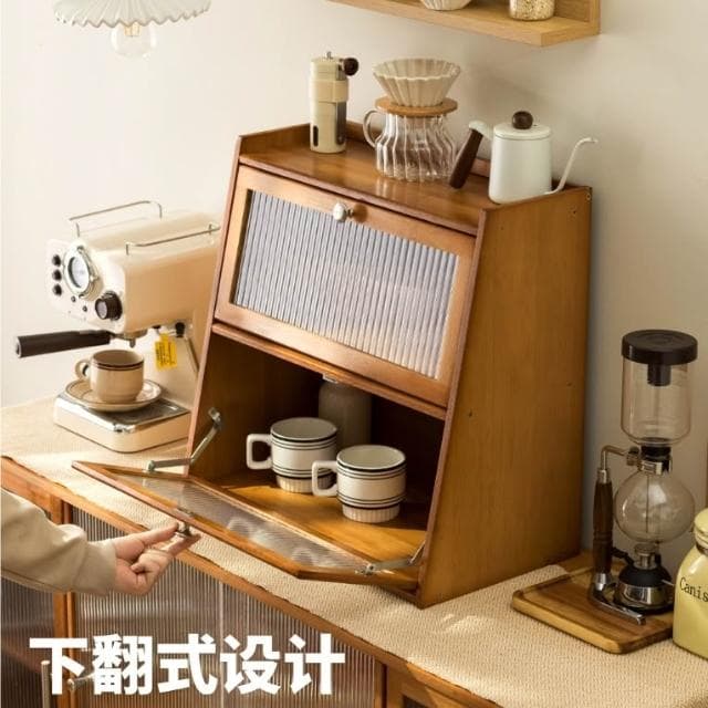日式馬克杯收納櫃 桌上馬克杯架 咖啡機旁梯形置物架 咖啡杯茶杯茶具水杯收納架 保養品櫃香水櫃防塵附門二層三層香水收納櫃子