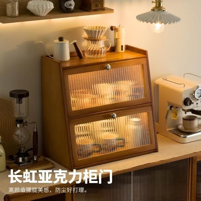 日式馬克杯收納櫃 桌上馬克杯架 咖啡機旁梯形置物架 咖啡杯茶杯茶具水杯收納架 保養品櫃香水櫃防塵附門二層三層香水收納櫃子