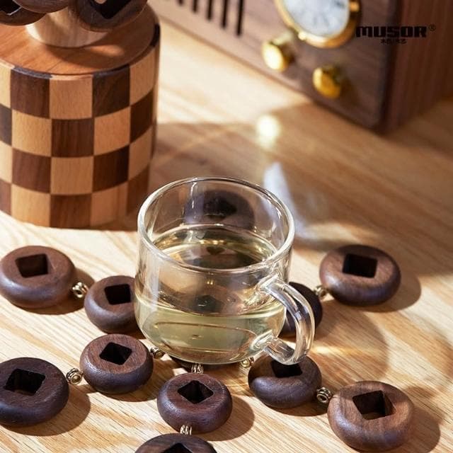 設計師款 櫸木實木發財樹隔熱墊 木質杯墊 原木餐桌隔熱墊木頭 創意禮物節日喬遷禮物 送朋友高檔禮品 桌面餐具防燙耐熱
