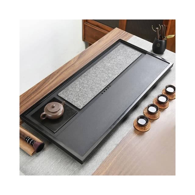 送禮佳品 天然烏金石茶盤組 整塊原石全傢用功夫茶臺 客廳簡約茶臺 石材茶具全套