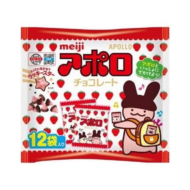 【Meiji 明治】+爆買日本+ Meiji 明治 阿波羅 草莓可可 12袋入 家庭號 造型可可 APOLLO 期間限定 日本原裝