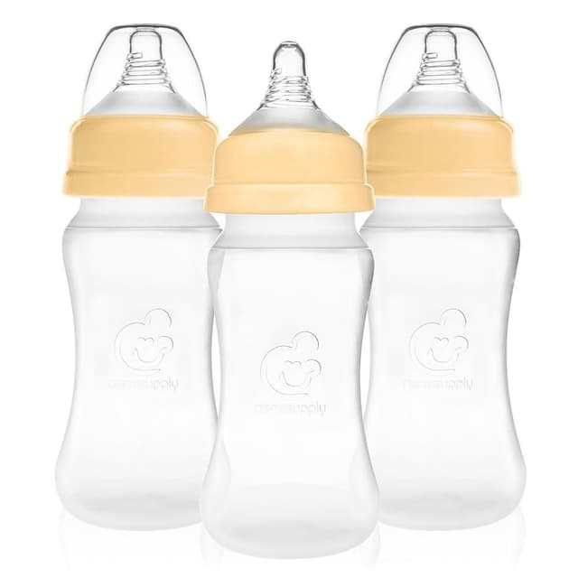Nenesupply 矽膠寬口奶瓶250ml 3入 附慢流量S號奶嘴 防脹氣 適用1~3個月寶寶