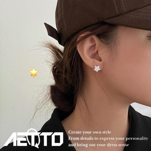 𝑨𝑬𝑻𝑻𝑶 鑲鑽星型耳環 閃耀 高級感 手工鑲嵌 歐美 耳環 耳針 耳扣 耳釘 鑽石耳環 男生耳環 女生耳環 耳飾 飾品