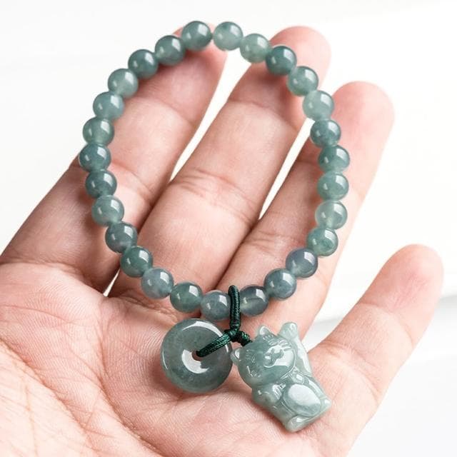 【EMMA SUE】翡翠玉石 手鍊串珠 招財貓手串 冰種玉 平安扣 新中式 招財納福 保平安 禮物 手工編織 小眾設計