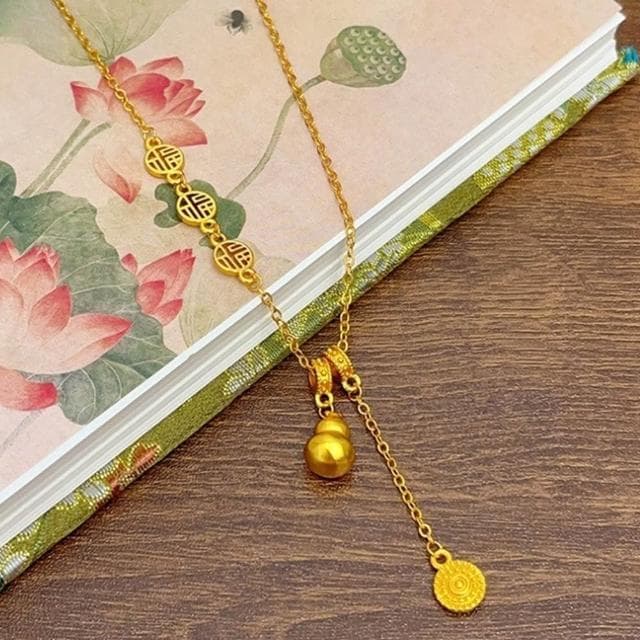 【EMMA SUE】項鍊 葫蘆項鍊 沙金項鍊 飾品 福字項鍊 葫蘆 吊墜 鎖骨鏈 女生項鍊 吉祥如意 項鍊女 福祿 生日禮物 送女友