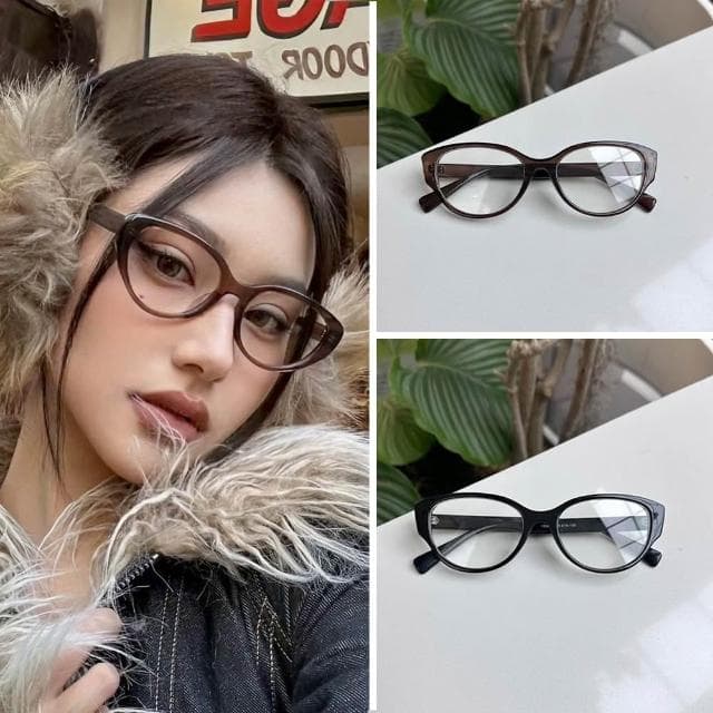 【EMMA SUE】貓眼眼鏡 貓框眼鏡 復古眼鏡 眼鏡 鏡框 輕量鏡架 無度數眼鏡 附眼鏡盒 鏡架 茶色鏡框 素顏神器 女生禮物