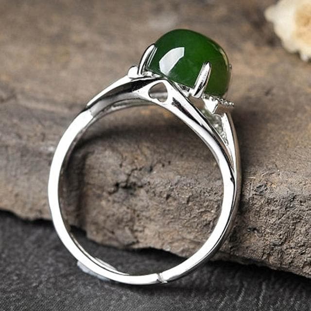 【EMMA SUE】碧玉戒指 新中式 古風 純銀戒指 鋯石戒指 和田玉 開口可調節 高級感 飾品 戒指 女生戒指 女戒 送長輩 禮物