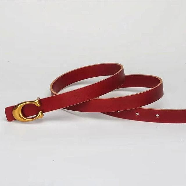 【EMMA SUE】真皮皮帶 禮物 搭配神器 皮帶 腰帶 真皮腰帶 黑色腰帶 洋裝腰帶 牛皮皮帶 紅色皮帶 細腰帶 女腰帶 C字腰帶 