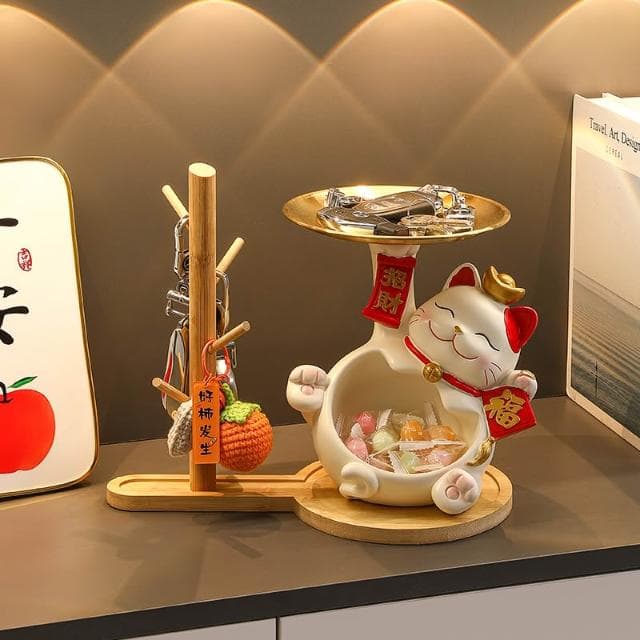 桃甜也居家生活 招財貓鑰匙收納玄關裝飾品擺設家居入戶門口鞋櫃客廳喬遷新居禮品