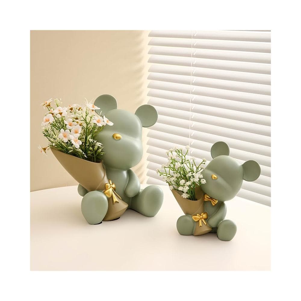 桃甜也居家生活 北歐創意捧花暴力熊玄關客廳擺飾家居電視櫃桌面裝飾喬遷新居禮品