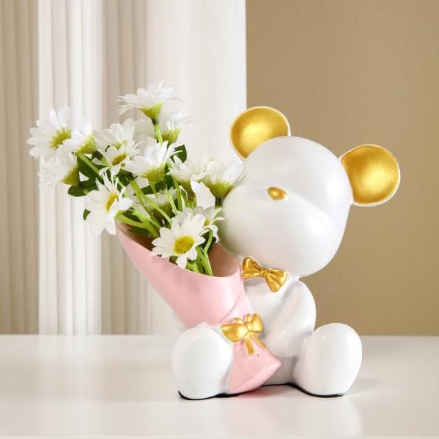 桃甜也居家生活 北歐創意捧花暴力熊玄關客廳擺飾家居電視櫃桌面裝飾喬遷新居禮品