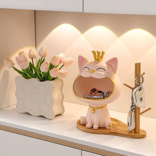桃甜也居家生活 招財貓鑰匙收納玄關擺飾入戶門口鞋櫃新房家居裝飾品喬遷新居禮品