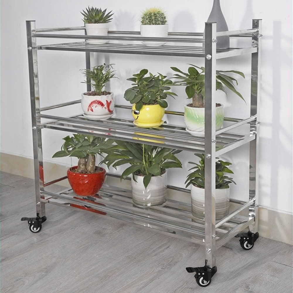 不鏽鋼帶輪花架 帶輪花架 盆栽架無漆花架 置物架 防銹防水 花盆架 可移動花架 園藝花架 植物架 陽臺花架